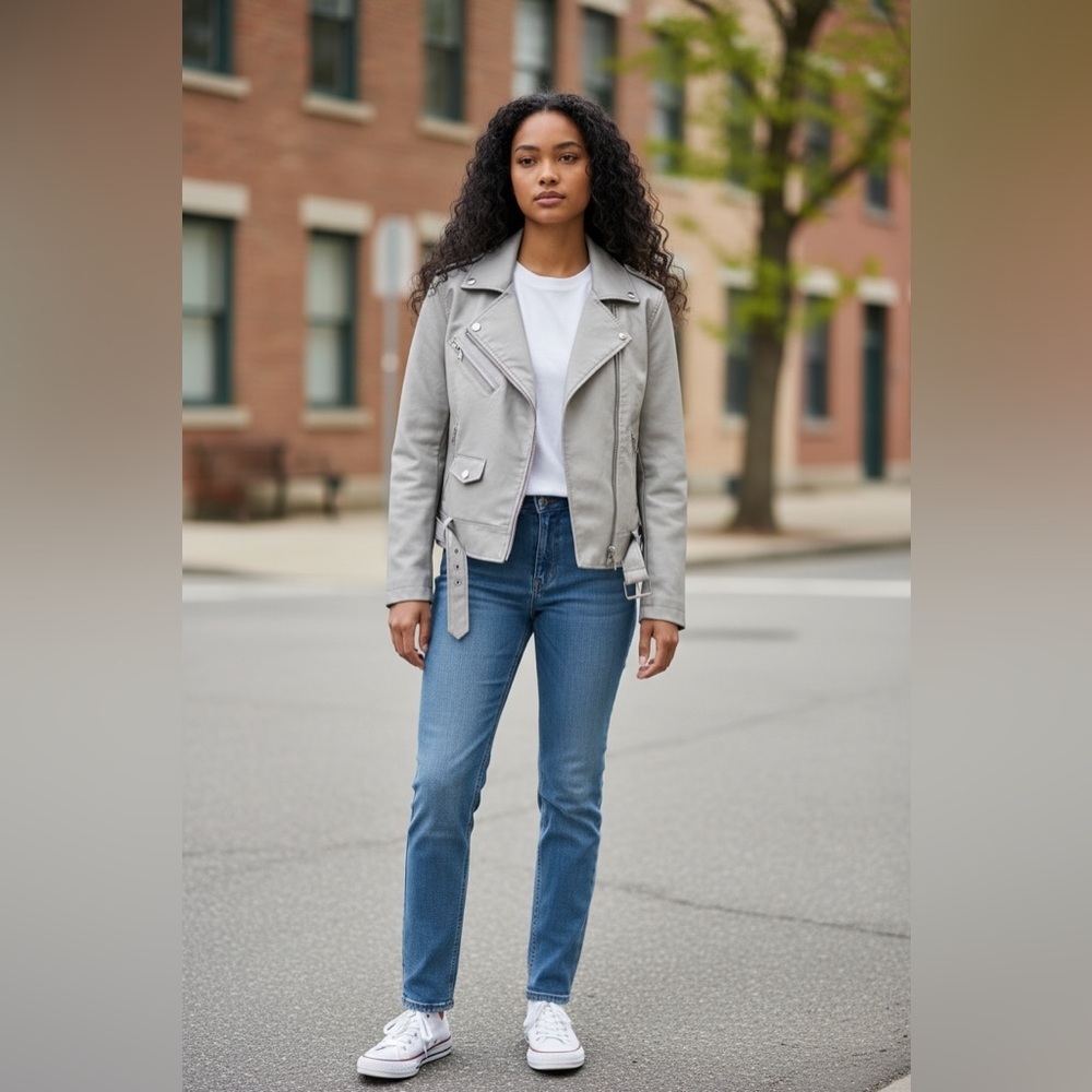 (5)Levi’s Stylish Gray Faux Leather Women's Jacket